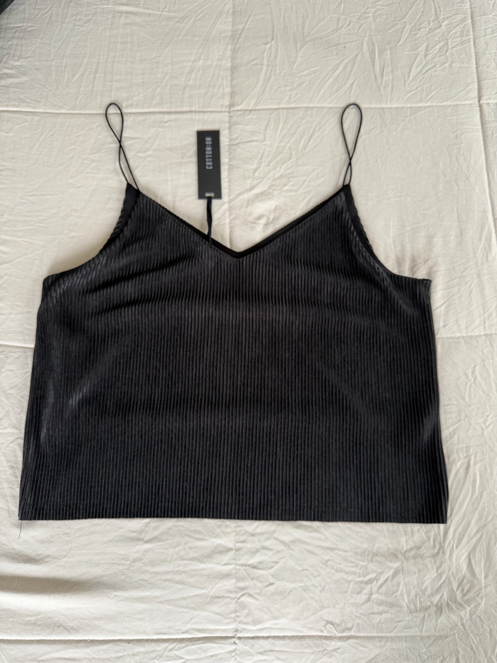 Black Ribbed Spaghetti Strap Tank Top - Picture 4 of 4